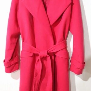 Express Vibrant Pink Belted Wrap Front Faux Wool Coat
